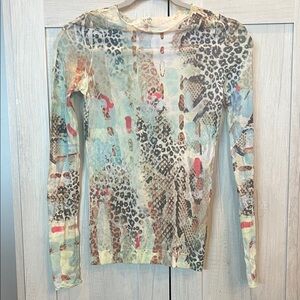 AMB Second Skin Raw Edge Animal Print Long Sleeve Top